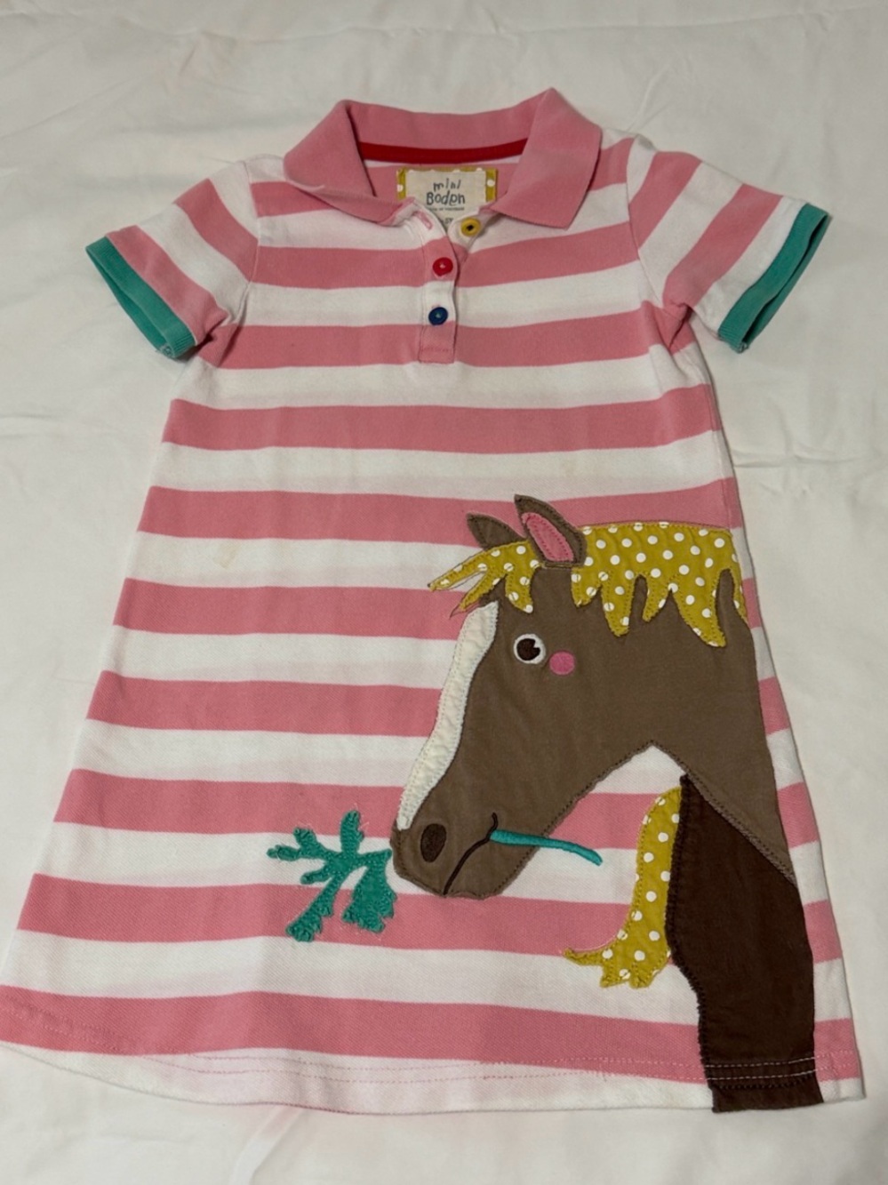 Mini Boden Pink & White Striped Polo style dress girls 4-5 Yr